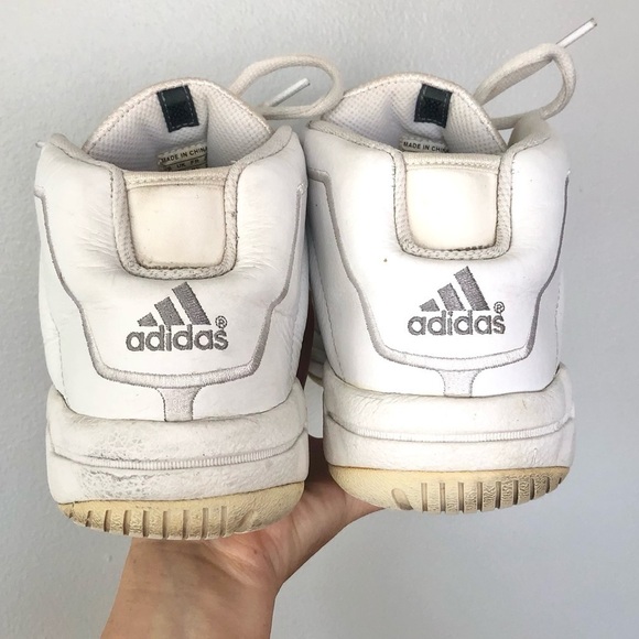 Vintage Adidas 2001 Pro Model Hi Top Sneakers Shoes White Leather Size 9